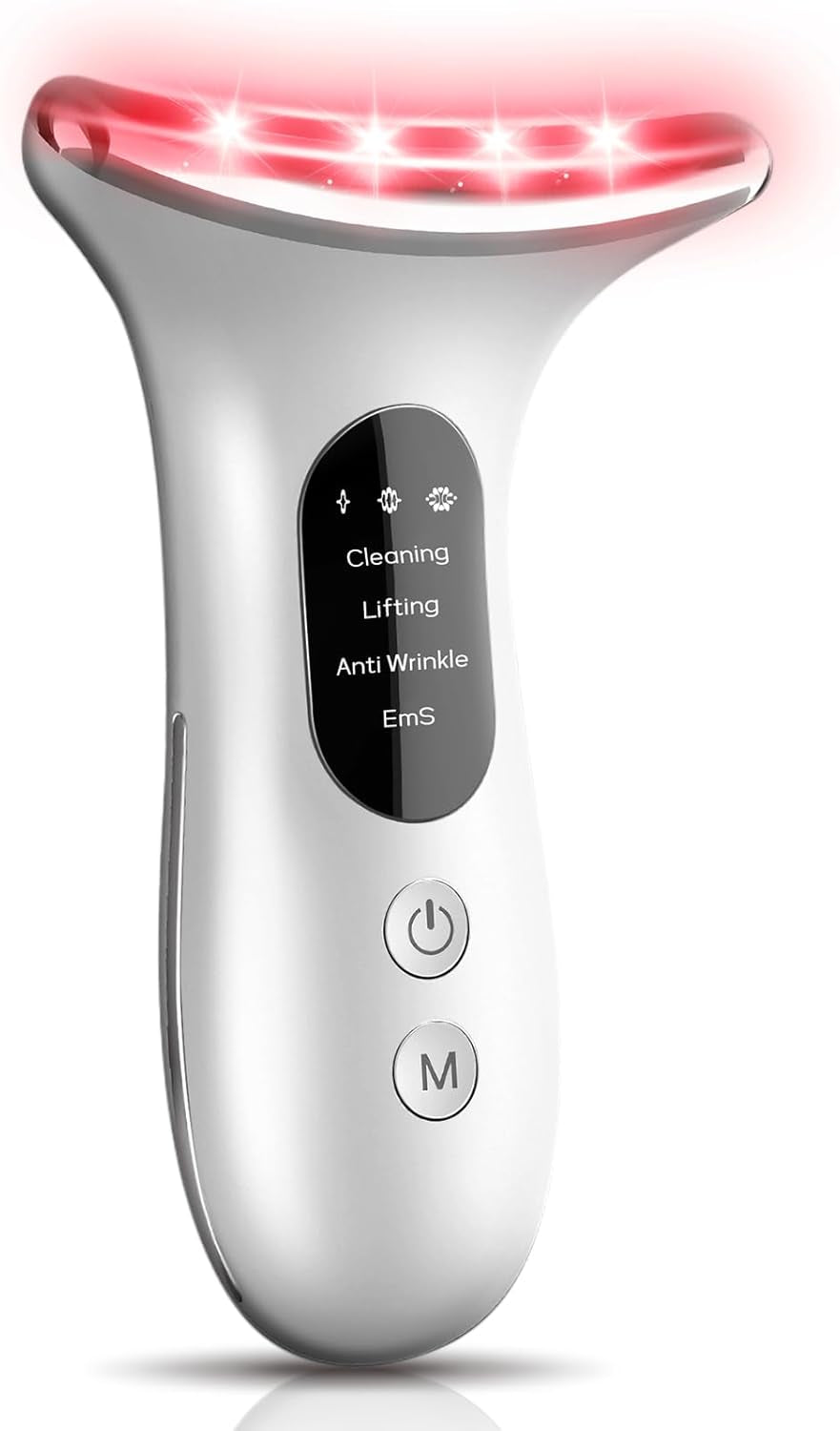 Electric Face Massager, Anti-Wrinkle Device with 4 Modes, Vibration Facial Neck Massager, Skin Rejuvenation Device with Thermal, Triple Action LED, Anti-Aging Neck Eye Massager for Skin Care
