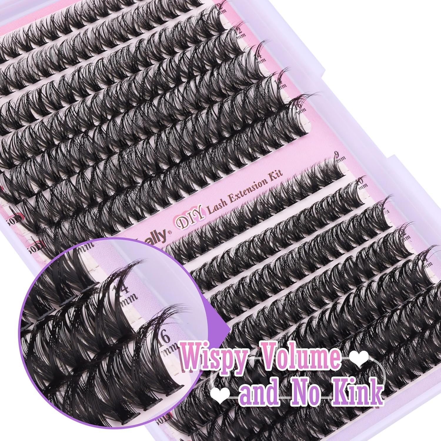 Fluffy Cluster Lashes Kit Wispy Individual Eyelashes Kit Volume 280 Pcs Eyelash Extension Kit D Curl Cluster Lashes Extension 9-16MM Lash Bond and Seal Tweezers by (50D+60D, 0.07D)
