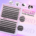 Fluffy Cluster Lashes Kit Wispy Individual Eyelashes Kit Volume 280 Pcs Eyelash Extension Kit D Curl Cluster Lashes Extension 9-16MM Lash Bond and Seal Tweezers by (50D+60D, 0.07D)