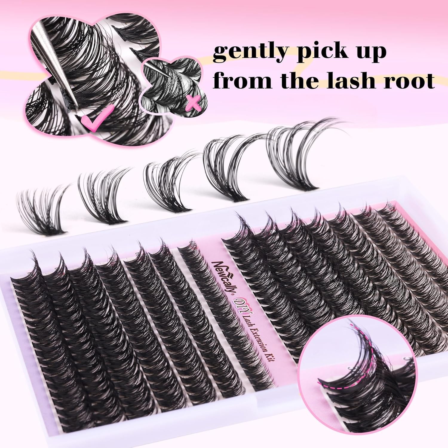 Fluffy Cluster Lashes Kit Wispy Individual Eyelashes Kit Volume 280 Pcs Eyelash Extension Kit D Curl Cluster Lashes Extension 9-16MM Lash Bond and Seal Tweezers by (50D+60D, 0.07D)