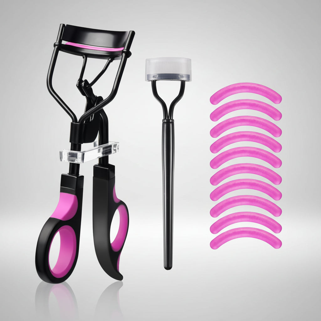 Eyelash Curler with Comb,  Professional Lash Curlers Metal Eyelashes Comb Seperator Eyelash Mascara Applicator Tool Kit for Women with 10 Replacement Silicone Refills Pads for Home & Travel Uses