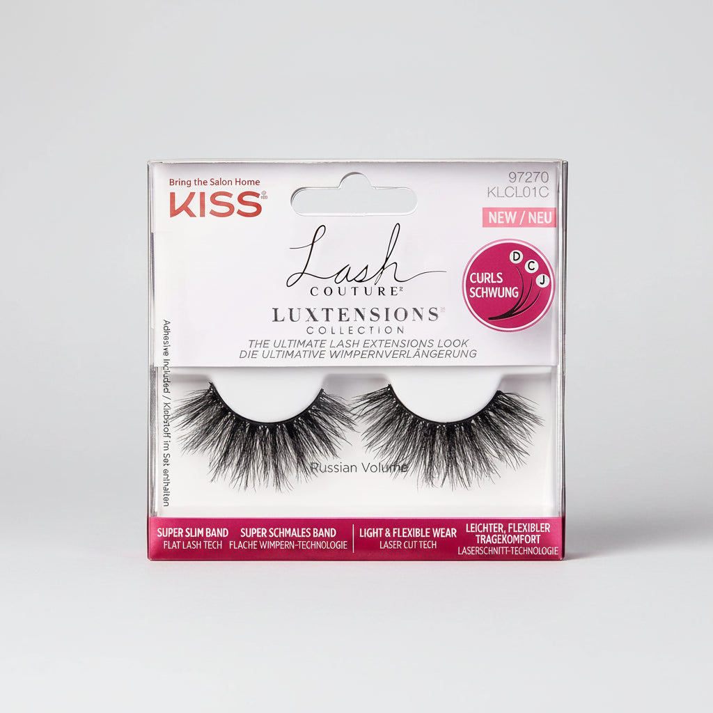 Lash Couture Luxtensions Collection 1 Pair of Fake Lashes, Russian Volume, Light and Flexible Faux-Mink Eyelash with Super Slim Band Includes Lash Glue