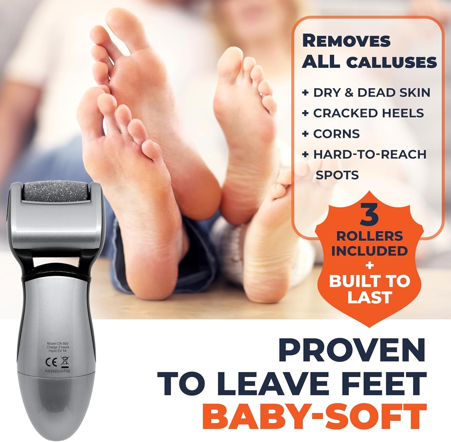 Electric Hard Skin Remover for Men by : Usa'S Best Rated Callus Remover- Rechargeable Pedicure Tools W 3 Coarse Rollers, Velvet-Smooth Foot Care Professional Spa Pedi Feet File (USB Cord)
