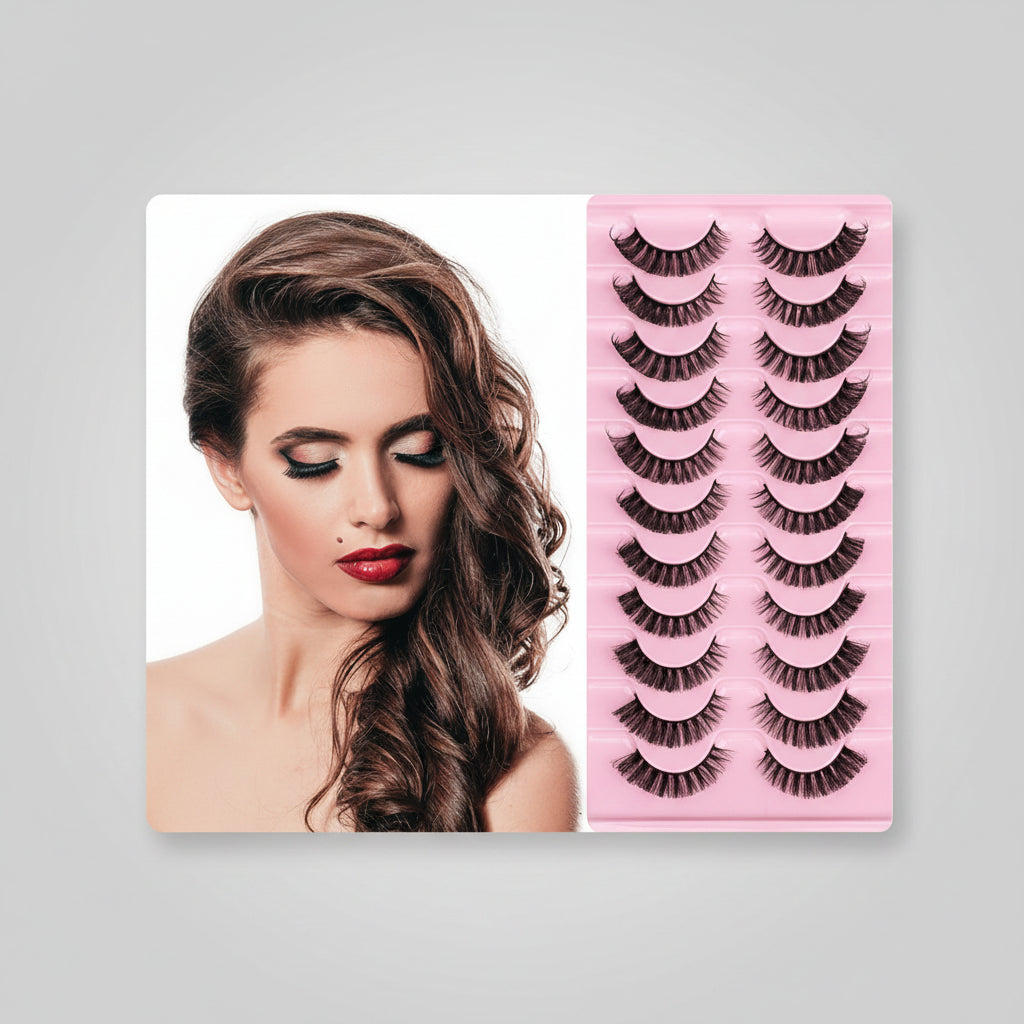 10 Pairs False Eyelashes, Russian Strip Lashes, False Eyelashes Natural Fluffy Wispy 3D Curly, Soft Reusable Strip Lashes Extensions Thick