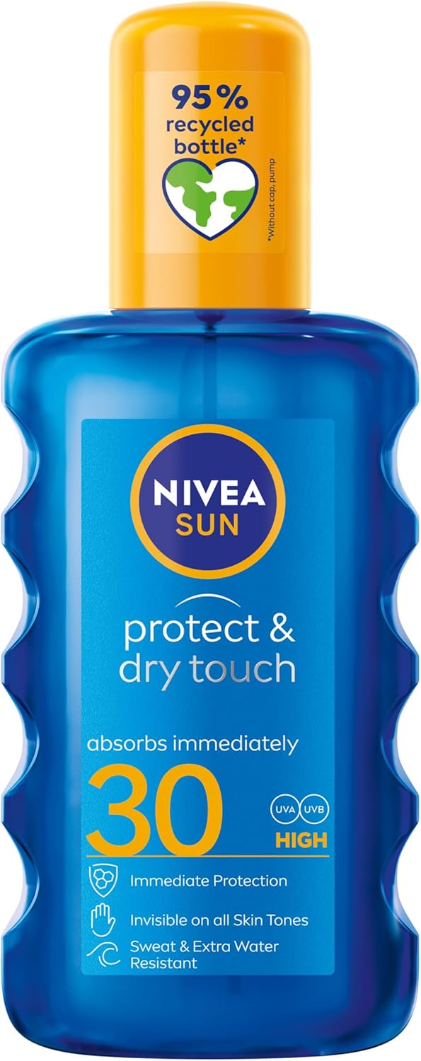 Protect & Dry Touch Invisible Sun Spray SPF 30 (200 Ml), Water-Resistant Sun Oil, Immediate Protection against UVA & UVB Rays, Transparent/No White Marks