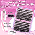 Fluffy Cluster Lashes Kit Wispy Individual Eyelashes Kit Volume 280 Pcs Eyelash Extension Kit D Curl Cluster Lashes Extension 9-16MM Lash Bond and Seal Tweezers by (50D+60D, 0.07D)