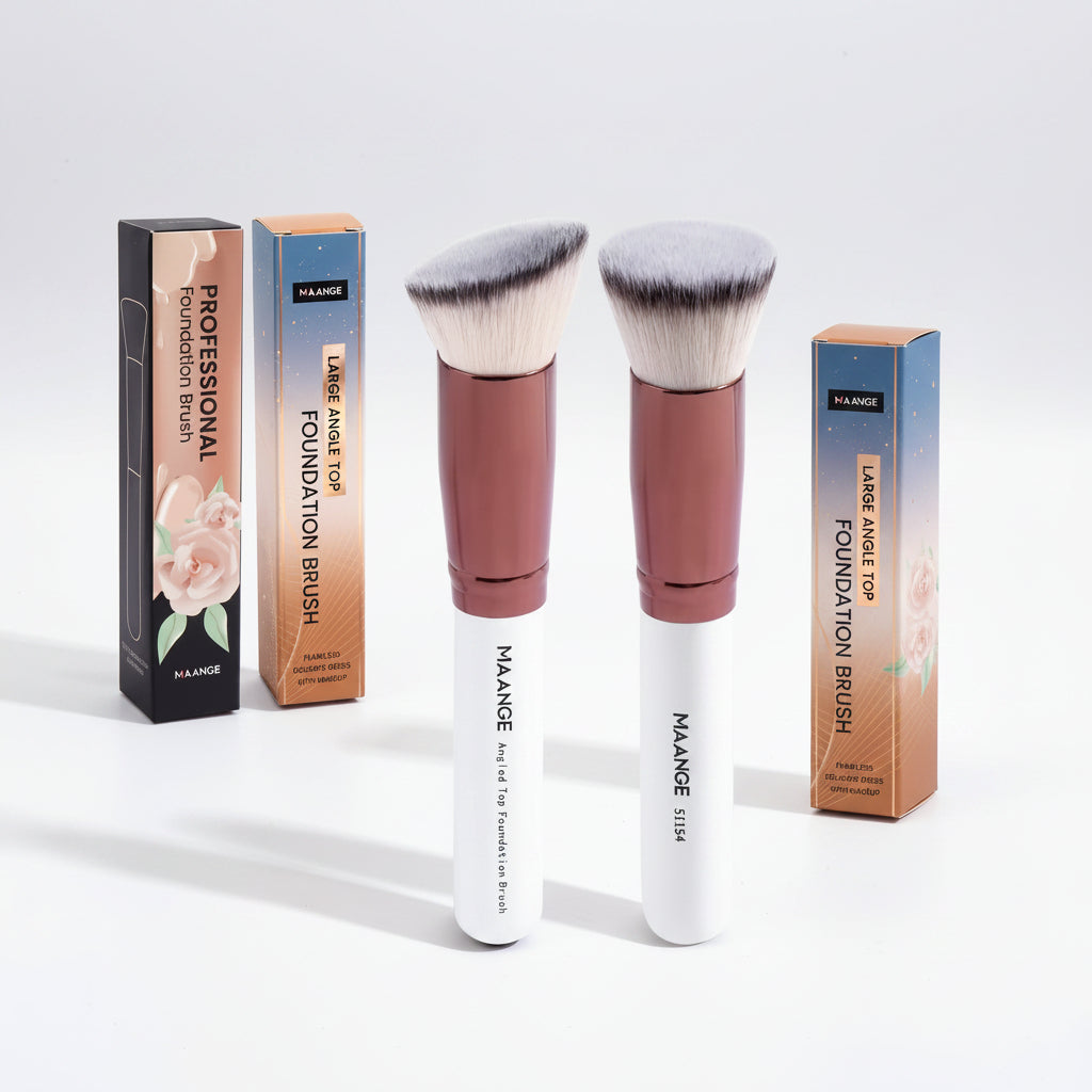 2PCS Foundation Makeup Brush Set Flat Angled Kabuki Powder Blush Brush for Liquid Soft Bristles Cosmetic Makeup Tools
