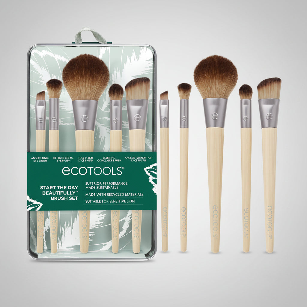 6 Piece Start the Day Beautifully Makeup Brush Set, Makeup Brushes for Eyeshadow, Blush, Concealer, & Foundation Application, Eco-Friendly, Synthetic Hair, Vegan & Cruelty-Free